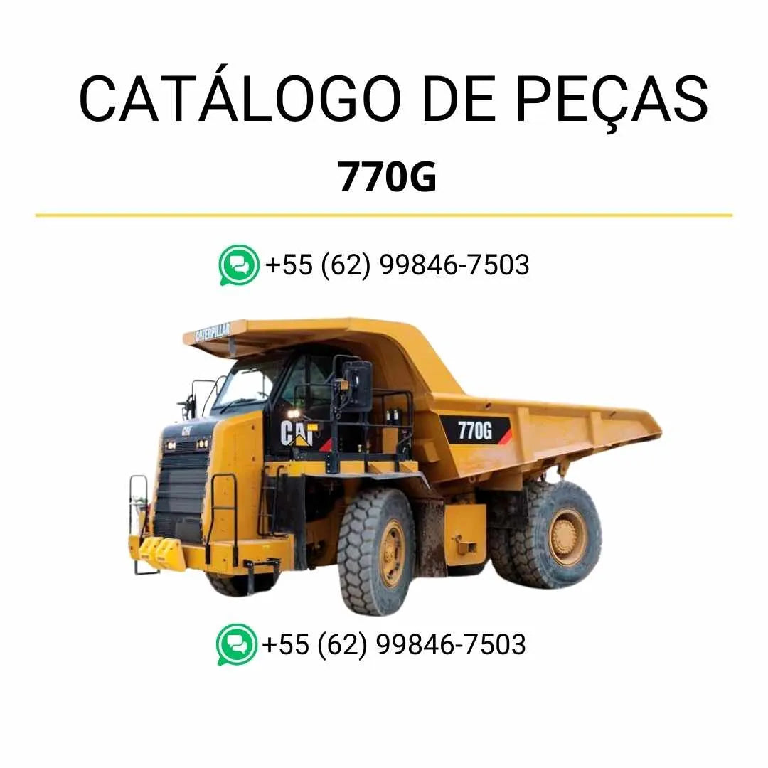 Catálogo de peças Caterpillar 770G em PDF com ilustrações detalhadas e lista completa dos componentes originais do caminhão basculante.