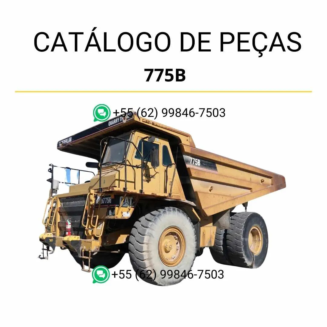 Catálogo de peças Caterpillar 775B em PDF com ilustrações detalhadas e lista completa dos componentes originais do caminhão de pedreira.