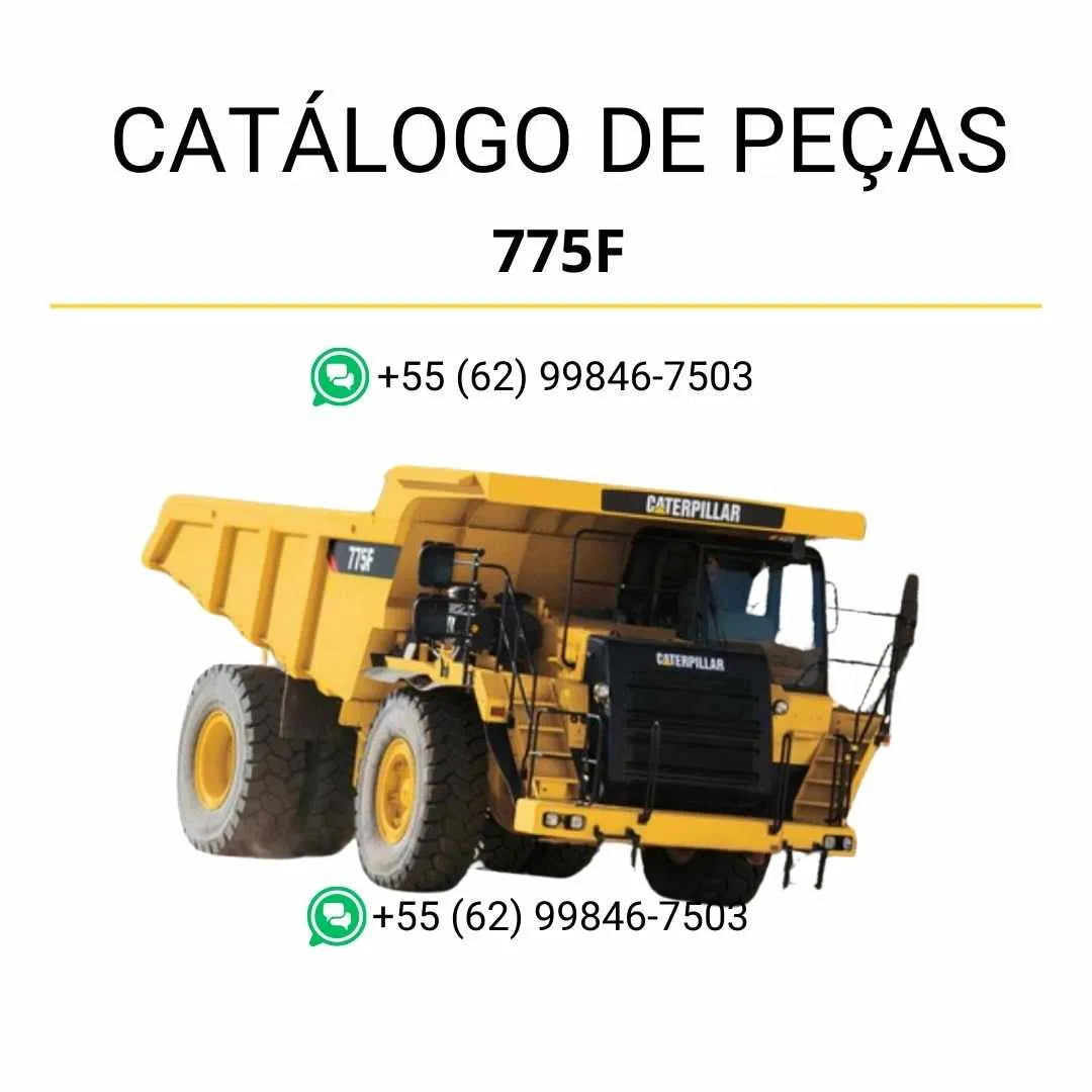 Catálogo de peças Caterpillar 775F em PDF com diagramas técnicos detalhados e identificação completa dos componentes originais do caminhão basculante.