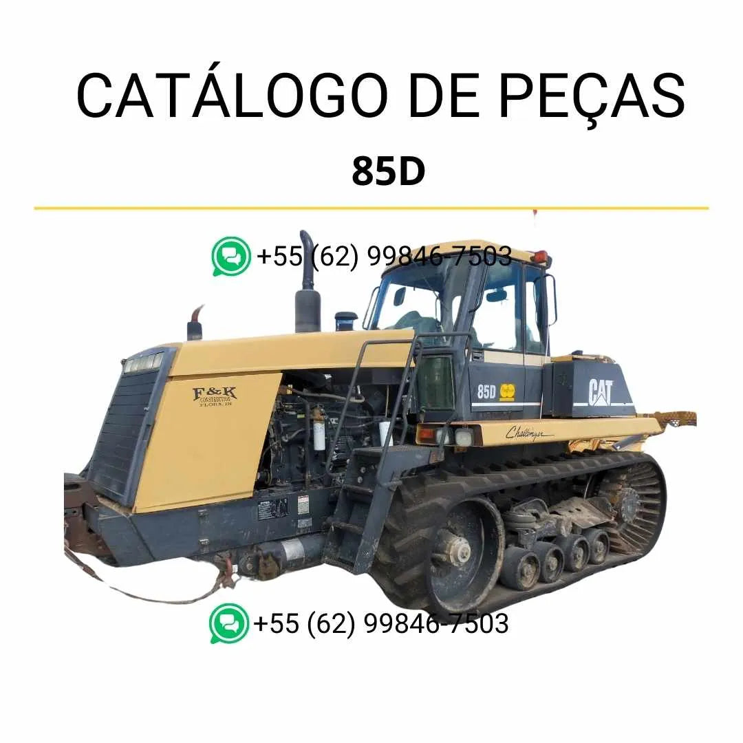 Catálogo de peças Caterpillar 85D Challenger em PDF com ilustrações técnicas e lista detalhada de componentes originais do trator agrícola Challenger.