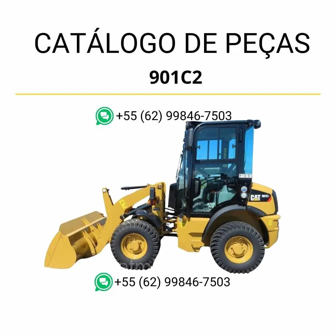 Catálogo de peças Caterpillar 901C2 em PDF com diagramas técnicos detalhados e lista completa de componentes da carregadeira compacta.