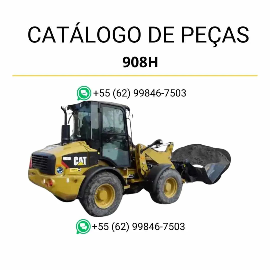 Catálogo de peças Caterpillar 908H em PDF com diagramas técnicos detalhados e lista completa de componentes da carregadeira de rodas compacta.