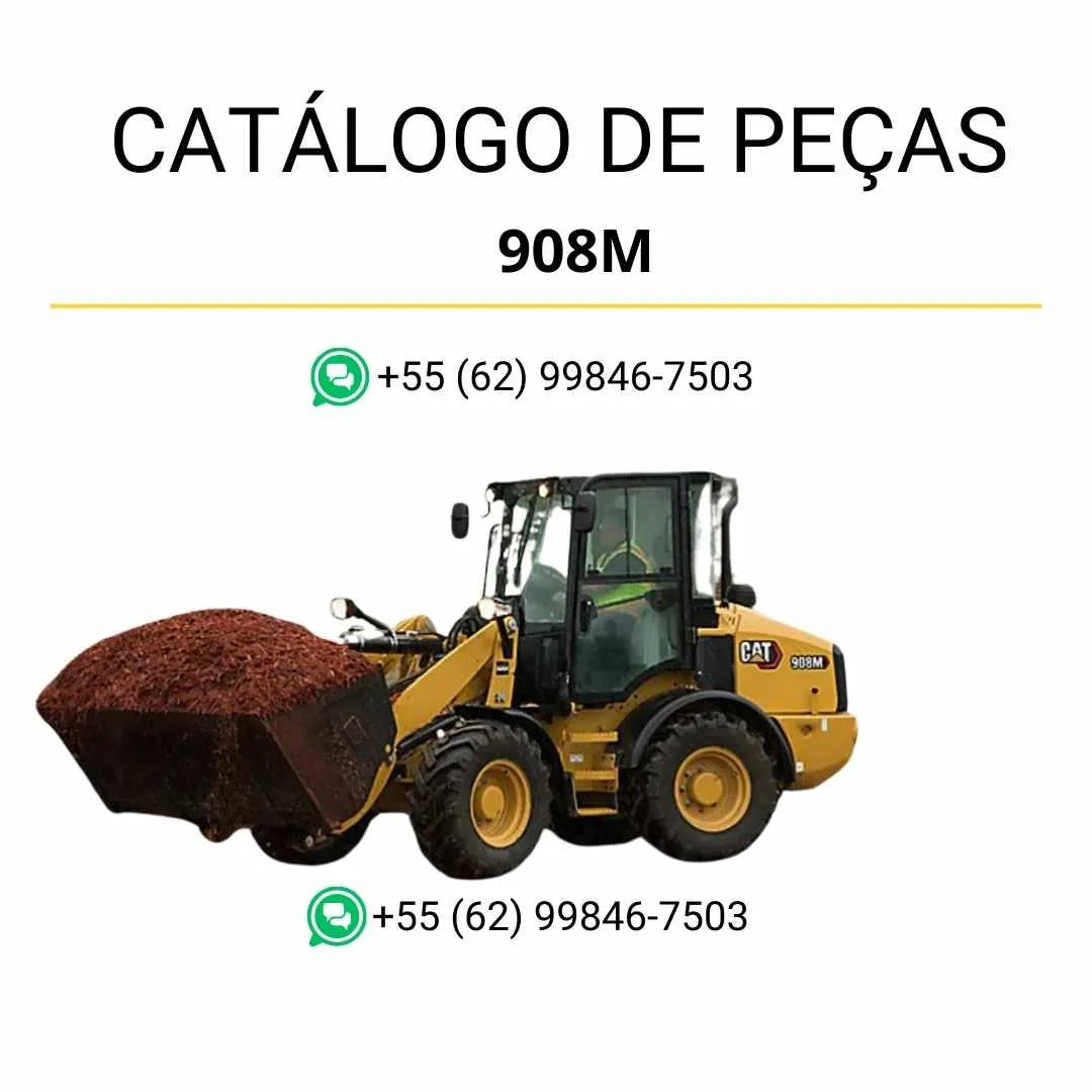 Catálogo de peças Caterpillar 908M em PDF com ilustrações técnicas detalhadas e lista completa de componentes da carregadeira de rodas compacta.