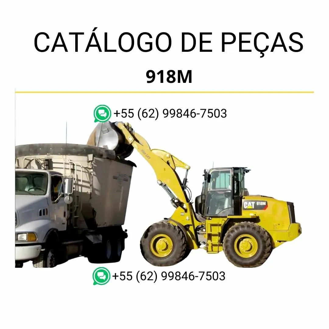 Catálogo de peças Caterpillar 918M em PDF com ilustrações técnicas detalhadas e identificação de componentes da carregadeira compacta.