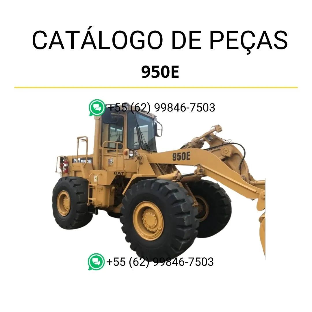 Catálogo de peças Caterpillar 950E em PDF com ilustrações detalhadas e lista completa de componentes da carregadeira de rodas.