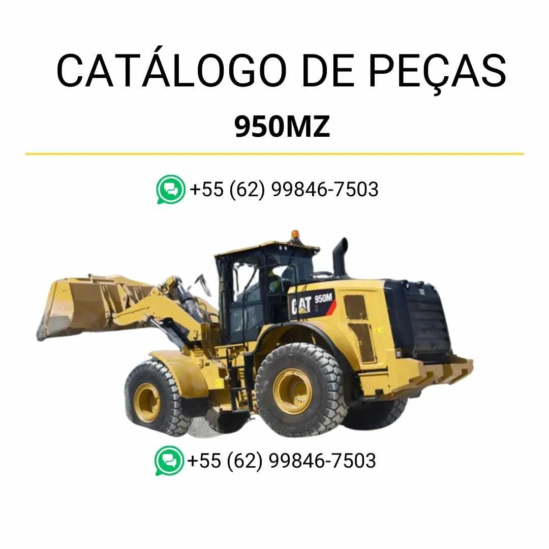 Catálogo de peças Caterpillar 950MZ em PDF com diagramas ilustrados e lista detalhada de componentes originais da carregadeira de rodas.