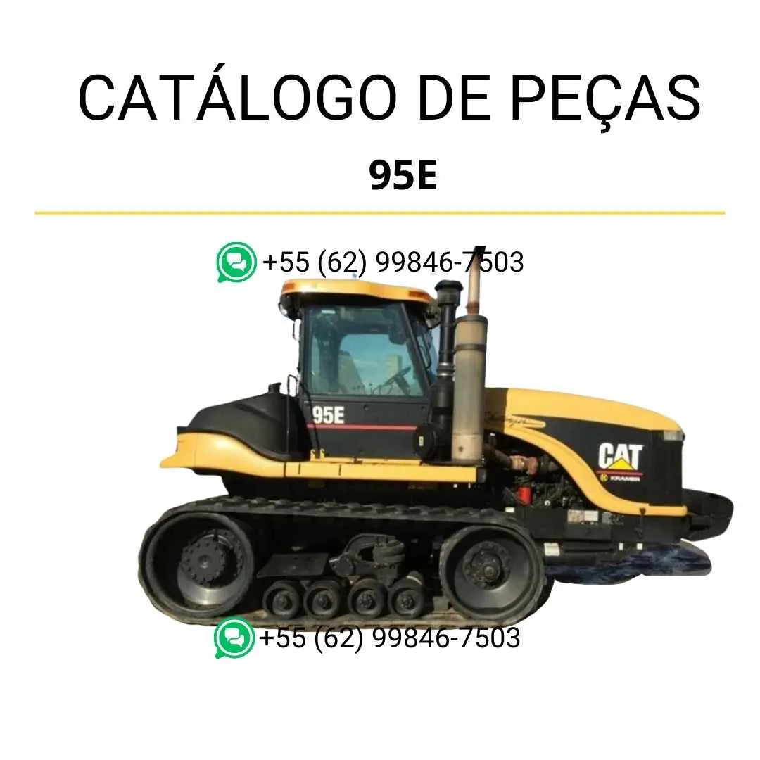 Catálogo de peças Caterpillar 95E Challenger em PDF com ilustrações técnicas detalhadas e lista completa de componentes do trator agrícola Challenger.