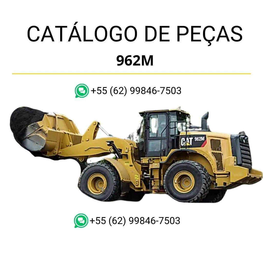 Catálogo de peças Caterpillar 962M em PDF com diagramas técnicos completos e relação detalhada de componentes originais da carregadeira.
