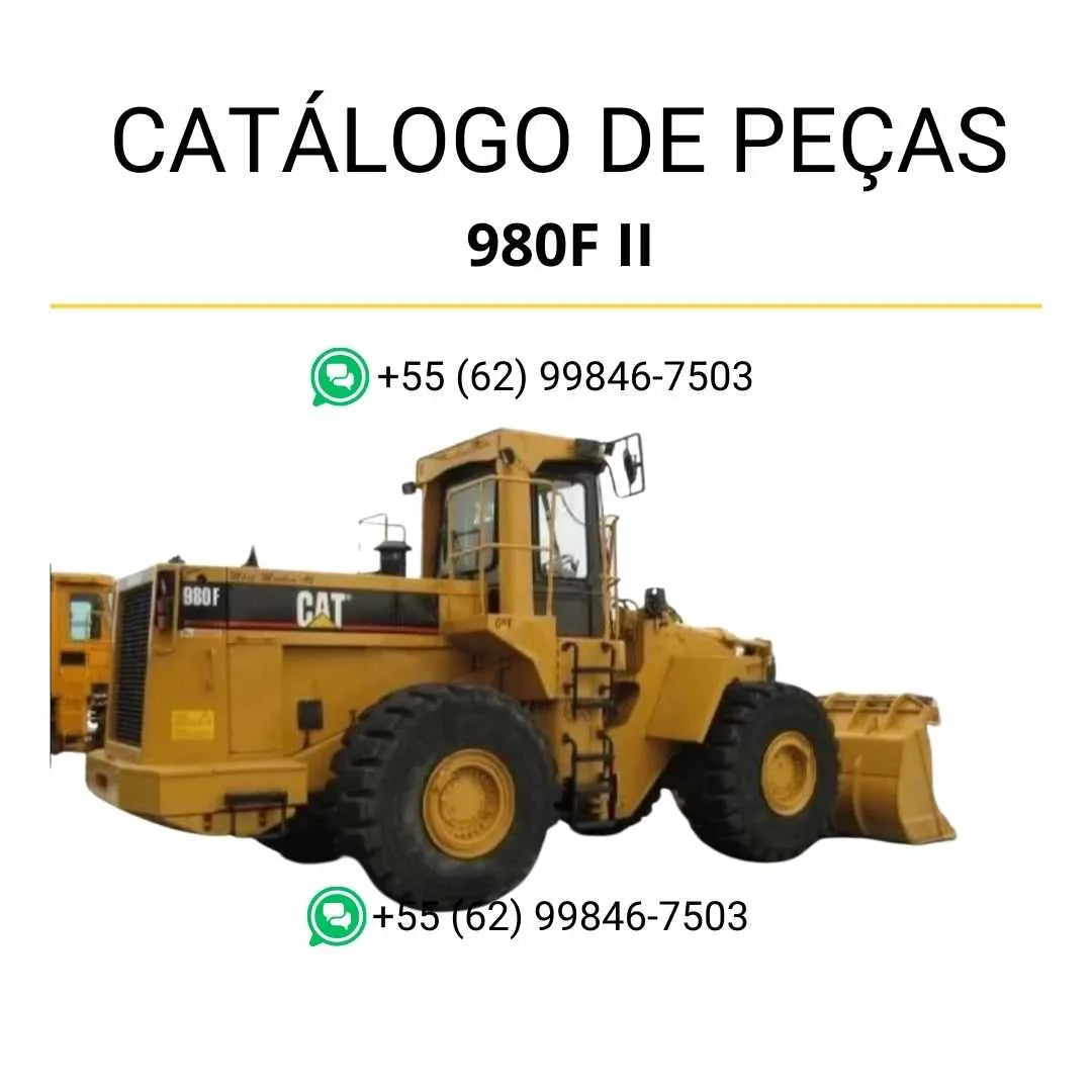 Catálogo de peças Caterpillar 980F II em PDF, com diagramas detalhados da carregadeira de rodas e lista completa de componentes originais.