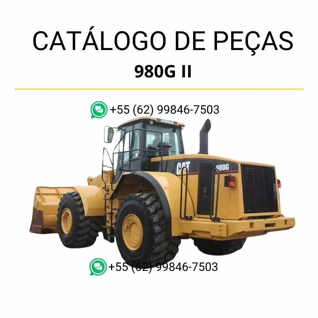 Catálogo de peças Caterpillar 980G II em PDF com ilustrações técnicas e lista detalhada de componentes originais da carregadeira de rodas.