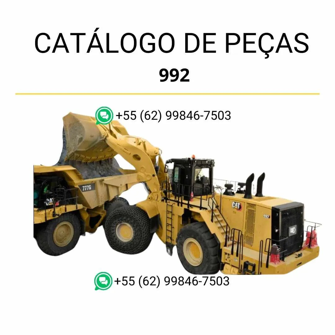 Catálogo de peças Caterpillar 992 em PDF com ilustrações técnicas detalhadas e identificação completa dos componentes da carregadeira de rodas.