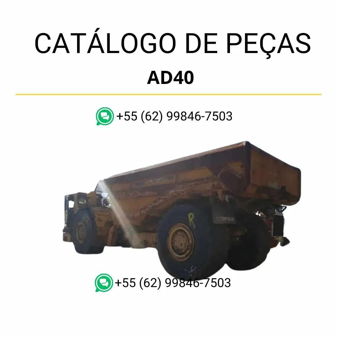 Catálogo de peças Caterpillar AD40 em PDF com ilustrações detalhadas e lista técnica completa dos componentes do caminhão articulado subterrâneo.