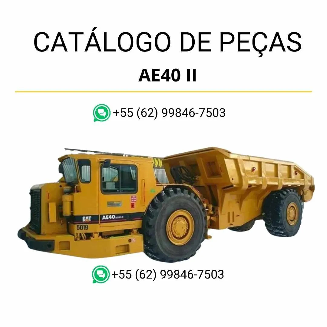 Catálogo de peças Caterpillar AE40 II em PDF com diagramas técnicos detalhados e lista completa de componentes do caminhão subterrâneo.