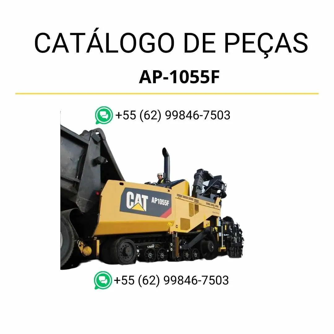 Catálogo de peças Caterpillar AP1055F em PDF com diagramas detalhados e lista completa dos componentes da pavimentadora de asfalto.