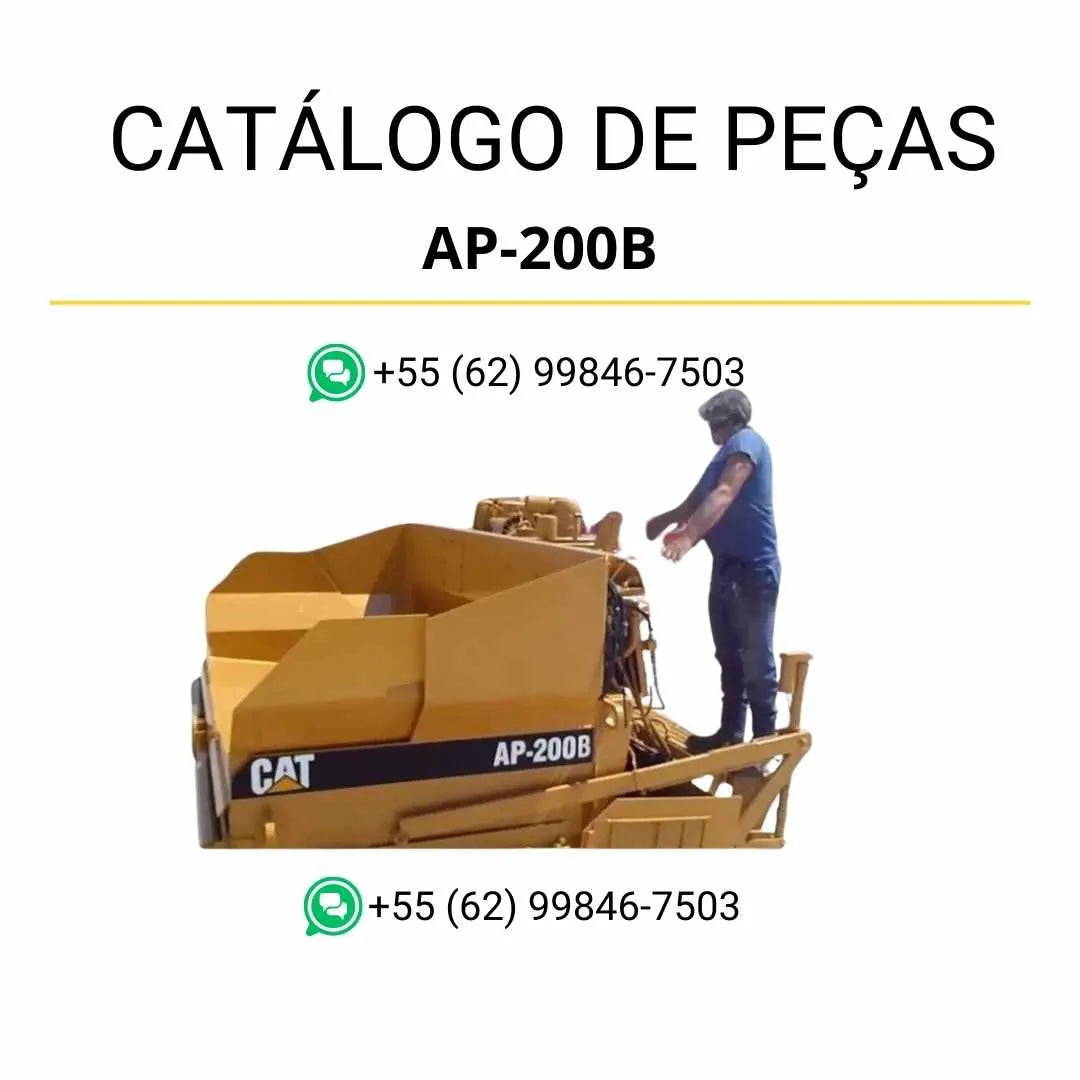 Catálogo de peças Caterpillar AP-200B em PDF com ilustrações técnicas detalhadas e identificação completa dos componentes da pavimentadora de asfalto.