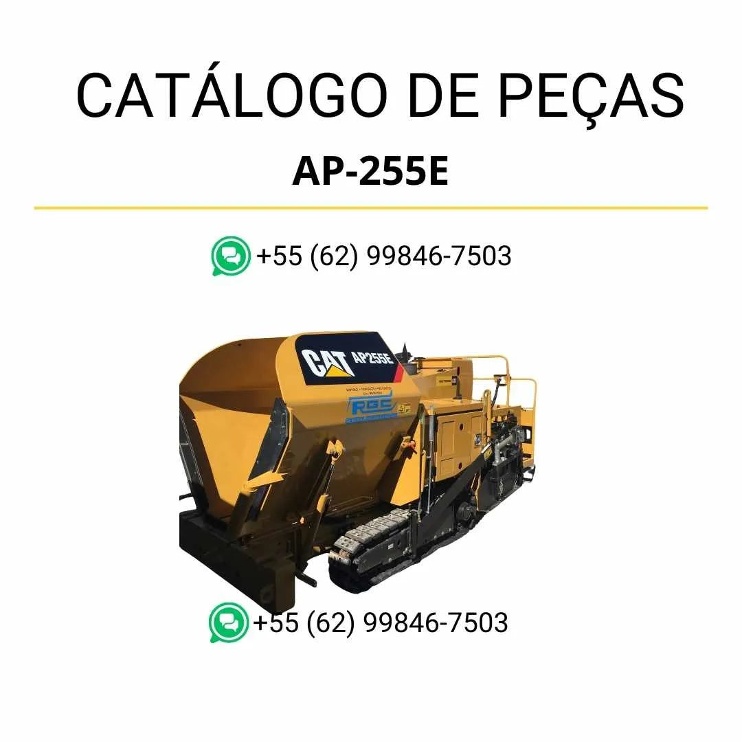 Catálogo de peças Caterpillar AP-255E em PDF com diagramas detalhados e lista completa de componentes originais da pavimentadora de asfalto.