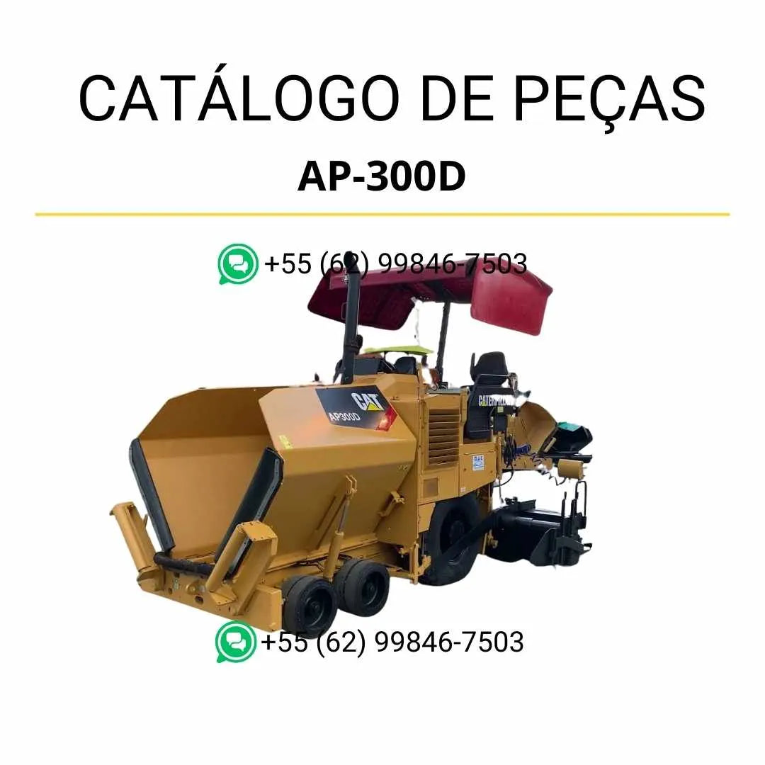 Catálogo de peças Caterpillar AP-300D em PDF com ilustrações técnicas detalhadas e lista completa de componentes da pavimentadora de asfalto.