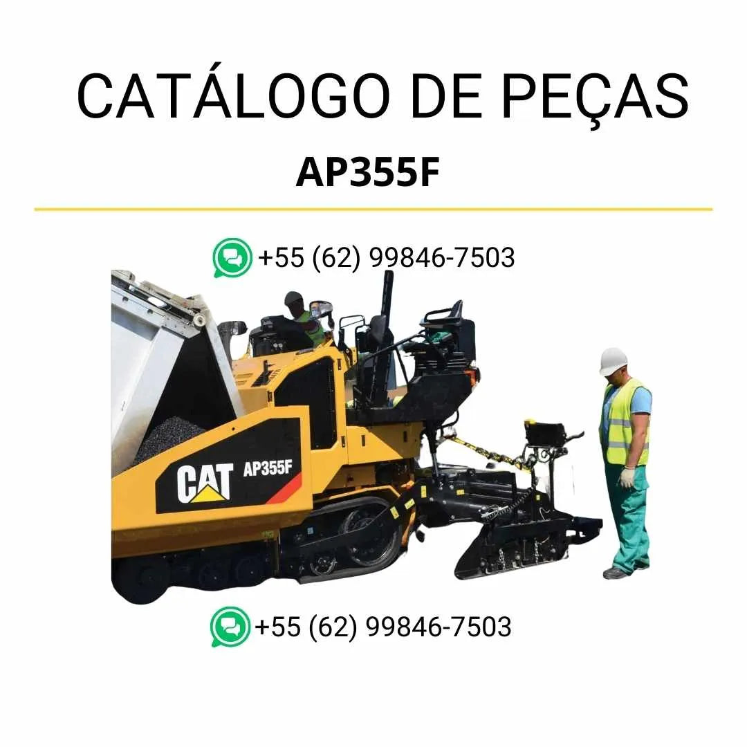 Catálogo de peças Caterpillar AP355F em PDF com diagramas técnicos detalhados, códigos originais e vistas explodidas da pavimentadora de asfalto.