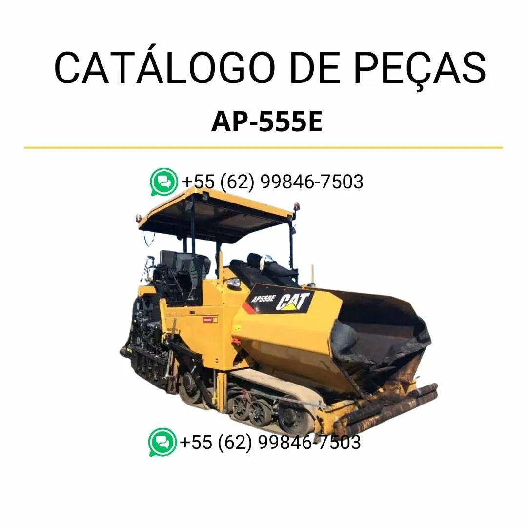 Catálogo de peças Caterpillar AP-555E em PDF com diagramas detalhados e lista completa de componentes originais da pavimentadora de asfalto.