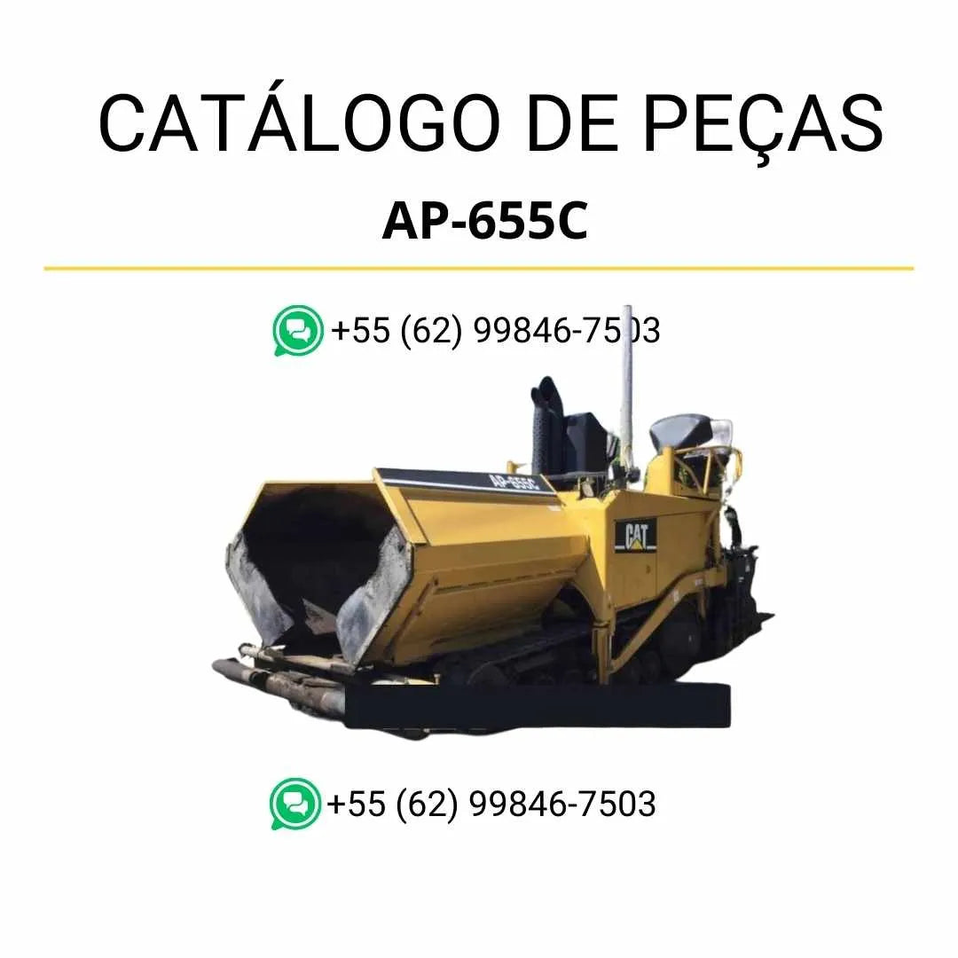Catálogo de peças Caterpillar AP-655C em PDF com diagramas detalhados, ilustrações técnicas e lista completa dos componentes da pavimentadora de asfalto.