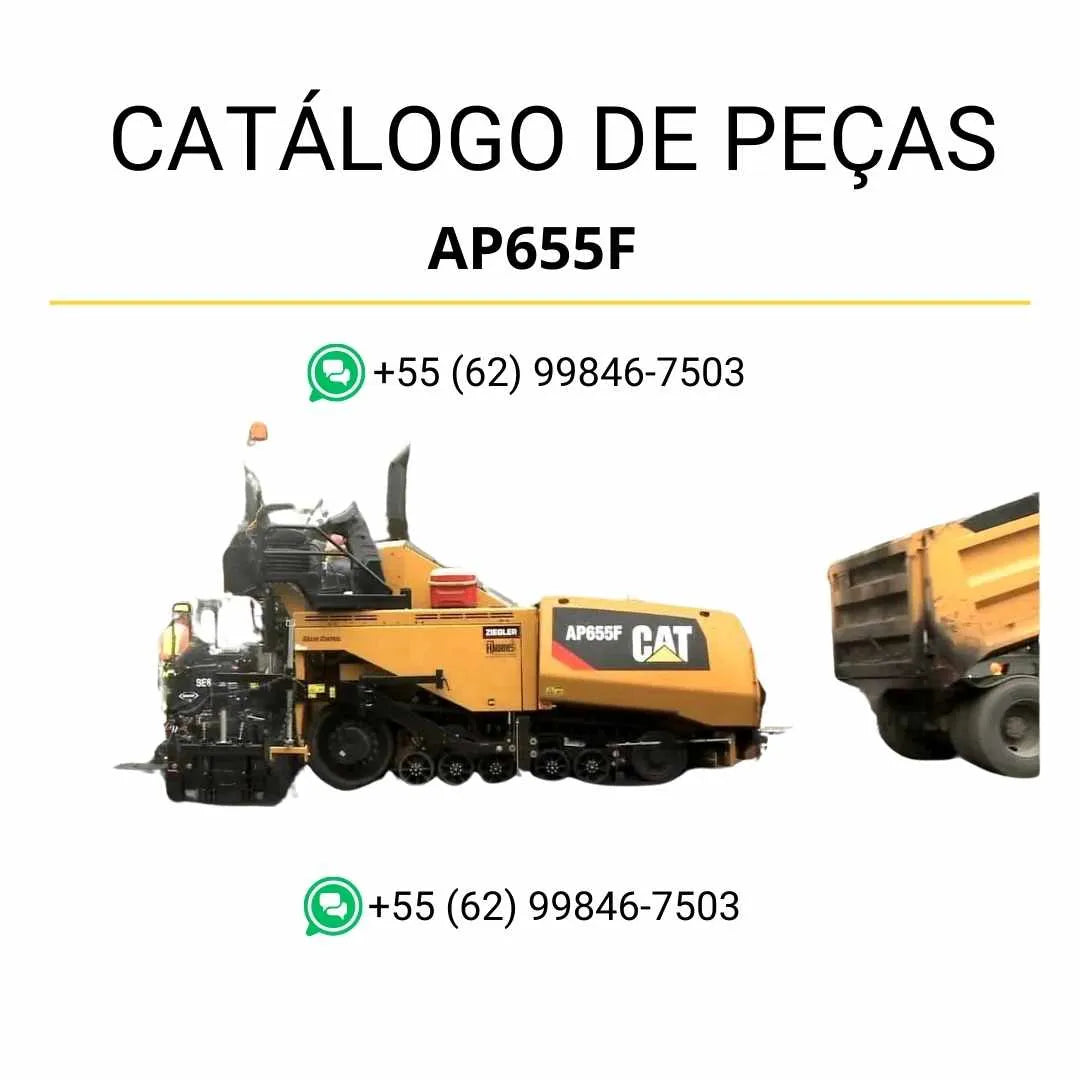 Catálogo de peças Caterpillar AP655F em PDF com diagramas completos, ilustrações técnicas e lista detalhada dos componentes da pavimentadora de asfalto.