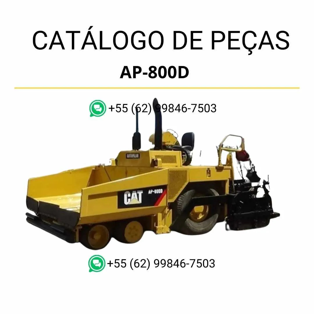 Catálogo de peças Caterpillar AP-800D em PDF com ilustrações detalhadas e lista completa de componentes da pavimentadora de asfalto.