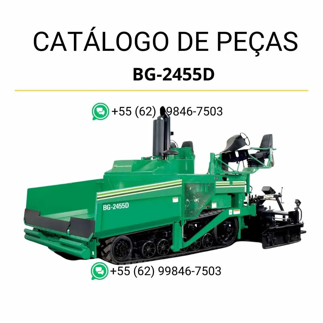 Catálogo de peças Caterpillar BG-2455D em PDF com ilustrações técnicas detalhadas da pavimentadora de asfalto e lista completa de componentes originais.