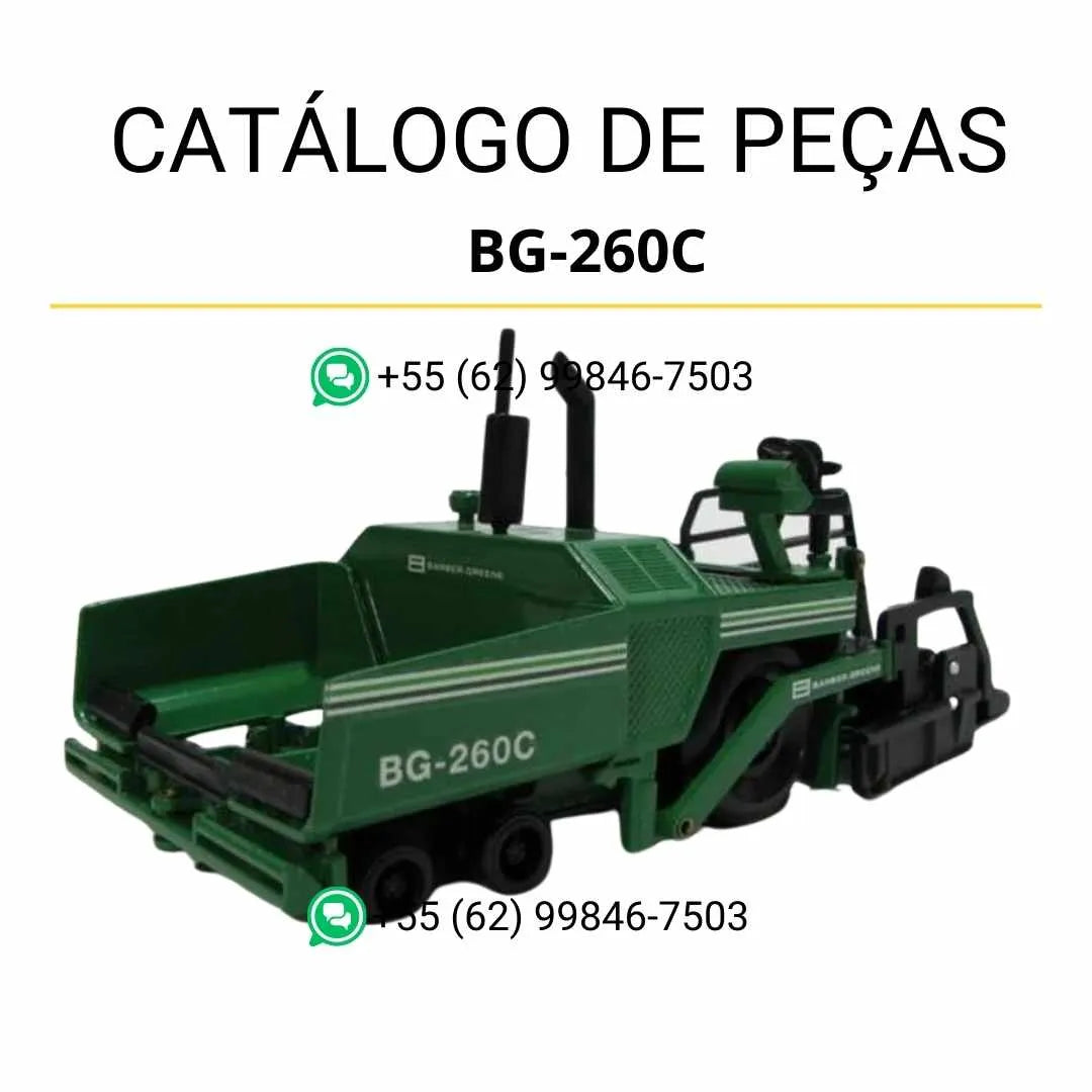 Catálogo de peças Caterpillar BG-260C em PDF com ilustrações detalhadas da pavimentadora de asfalto e lista completa de componentes originais.