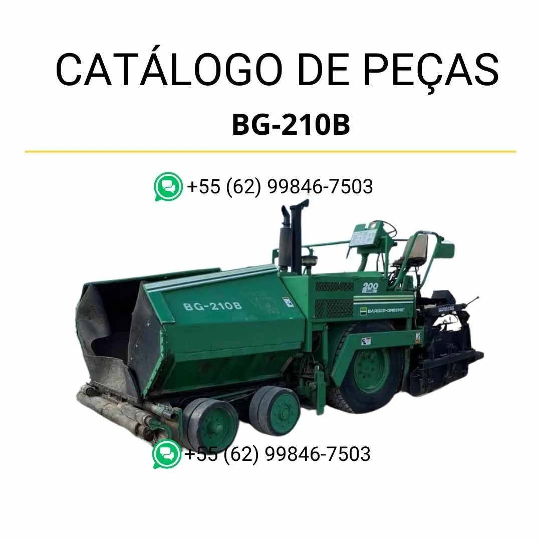Catálogo de peças Caterpillar BG-210B em PDF com ilustrações técnicas detalhadas e lista completa de componentes da pavimentadora de asfalto.