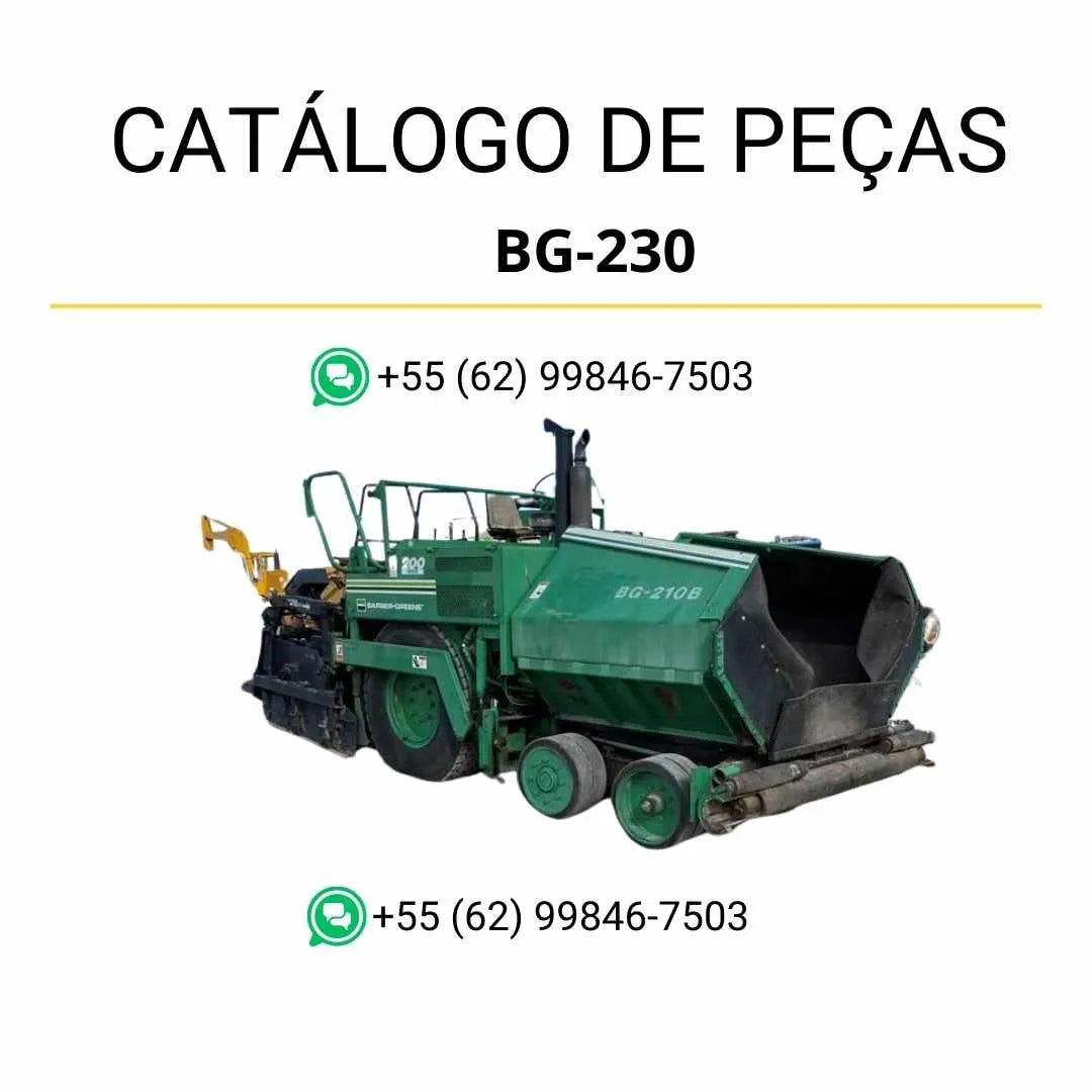 Catálogo de peças Caterpillar BG-230 em PDF com ilustrações detalhadas e identificação completa das peças da pavimentadora de asfalto.