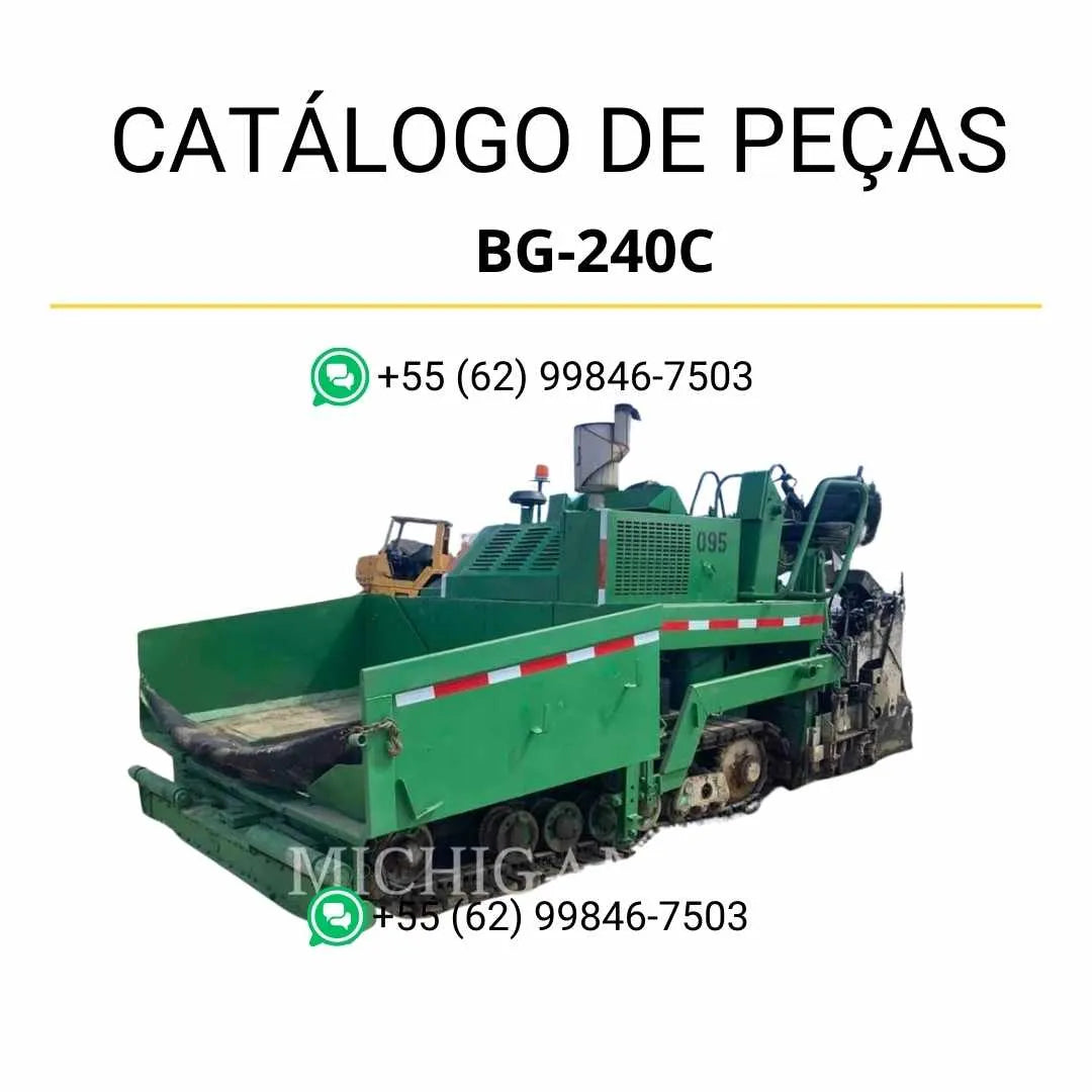 Catálogo de peças Caterpillar BG-240C em PDF, com ilustrações técnicas e lista detalhada de componentes da pavimentadora de asfalto.