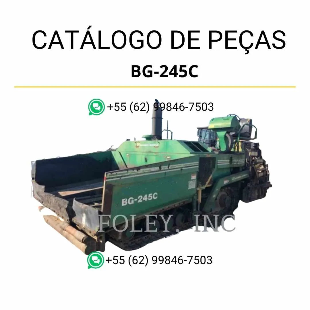 Catálogo de peças Caterpillar BG-245C em PDF com ilustrações detalhadas e lista completa de componentes da pavimentadora de asfalto.