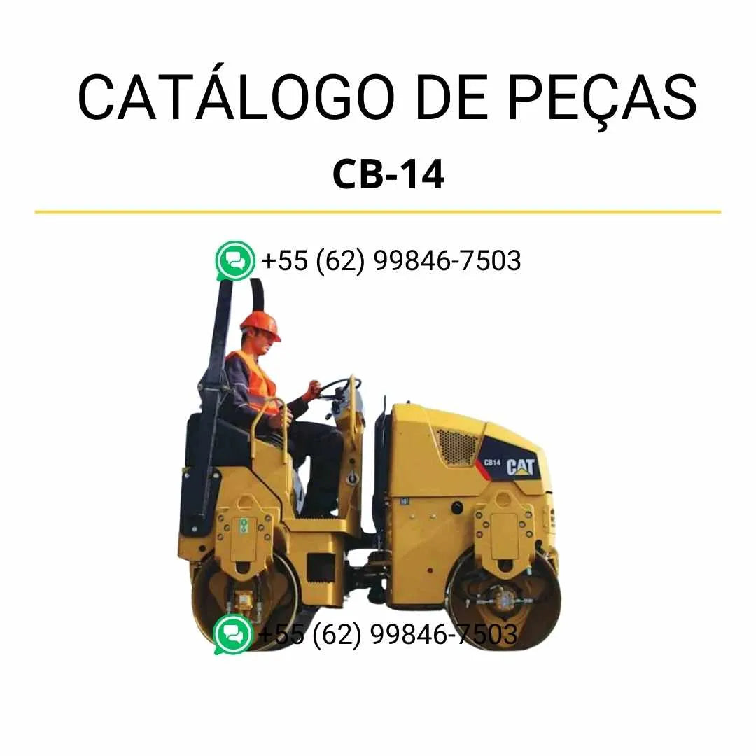 Catálogo de peças Caterpillar CB-14 em PDF com diagramas ilustrados e identificação detalhada dos componentes originais do rolo compactador vibratório.
