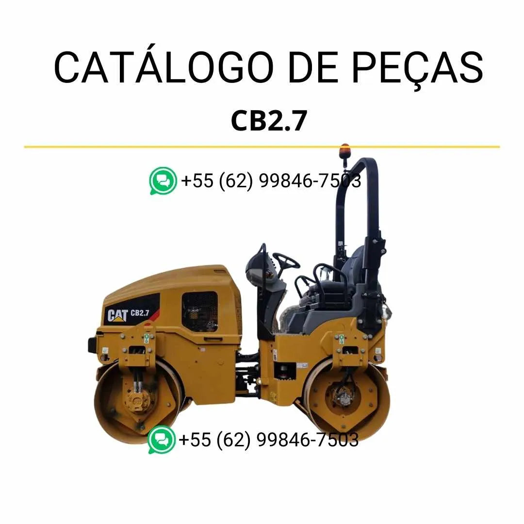 Catálogo de peças Caterpillar CB2.7 em PDF com diagramas técnicos detalhados e lista completa dos componentes originais do rolo compactador vibratório.