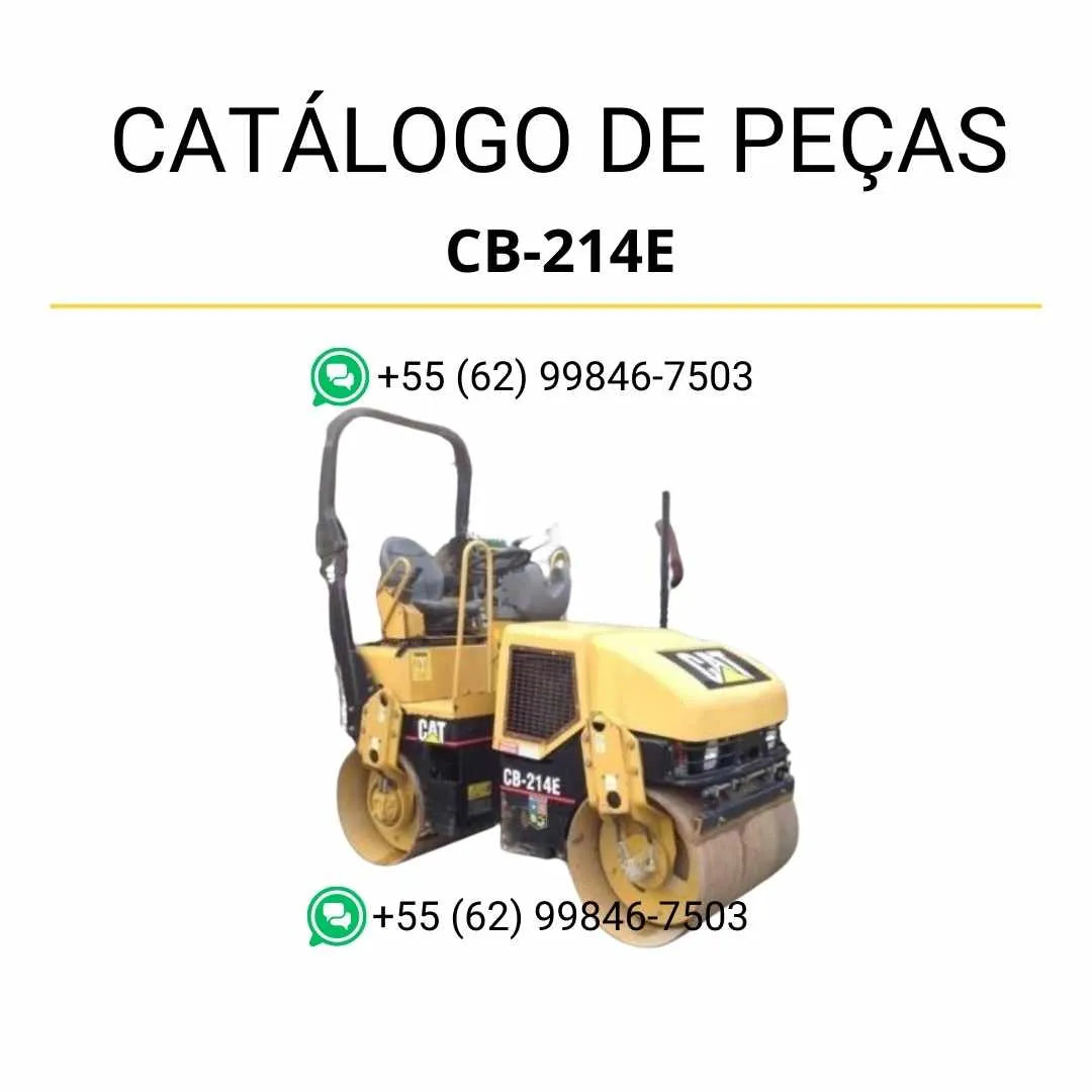 Catálogo de peças Caterpillar CB-214E em PDF com diagramas técnicos detalhados e lista completa de componentes originais para reposição.