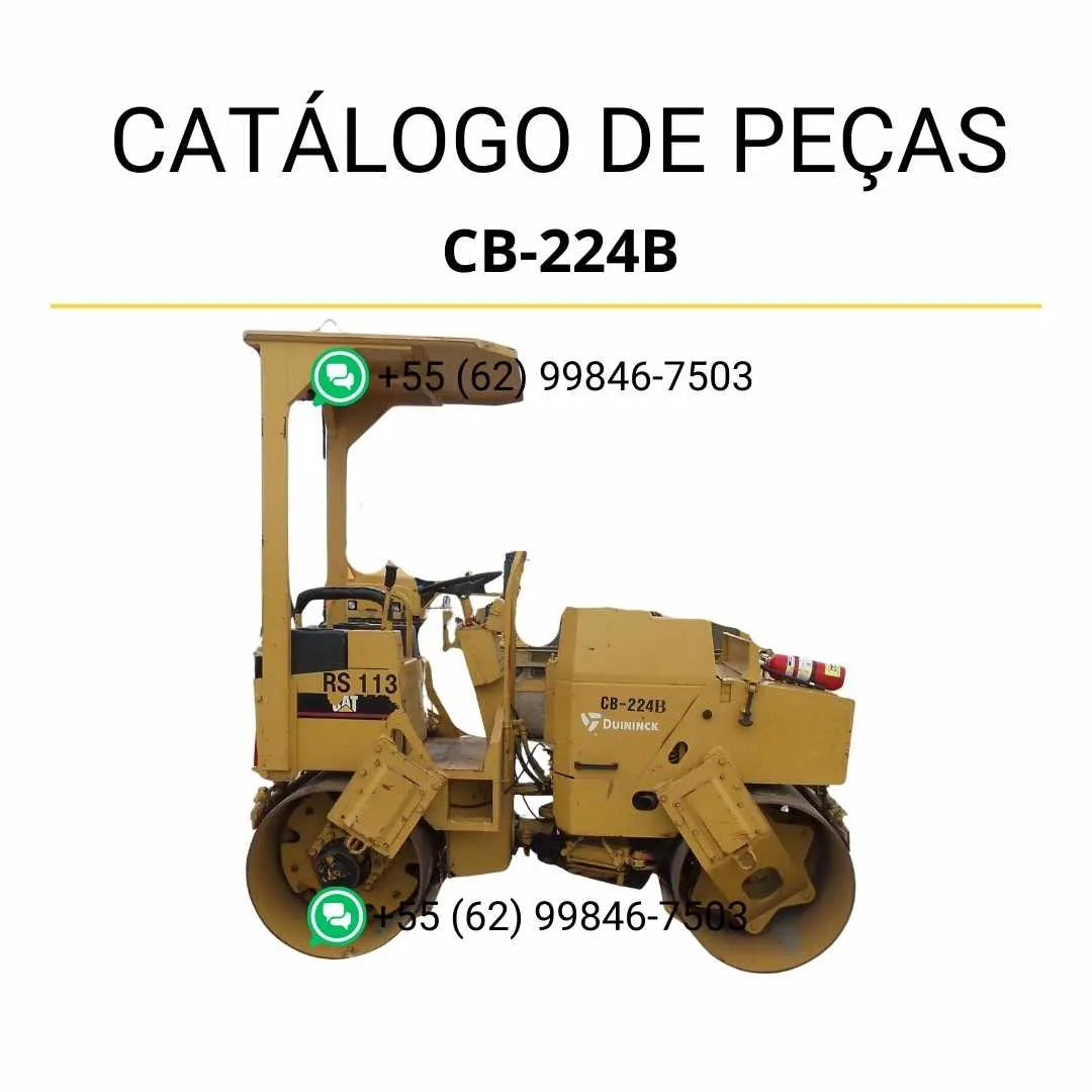 Catálogo de peças Caterpillar CB-224B em PDF com diagramas detalhados, vistas explodidas e lista de componentes originais para manutenção precisa.