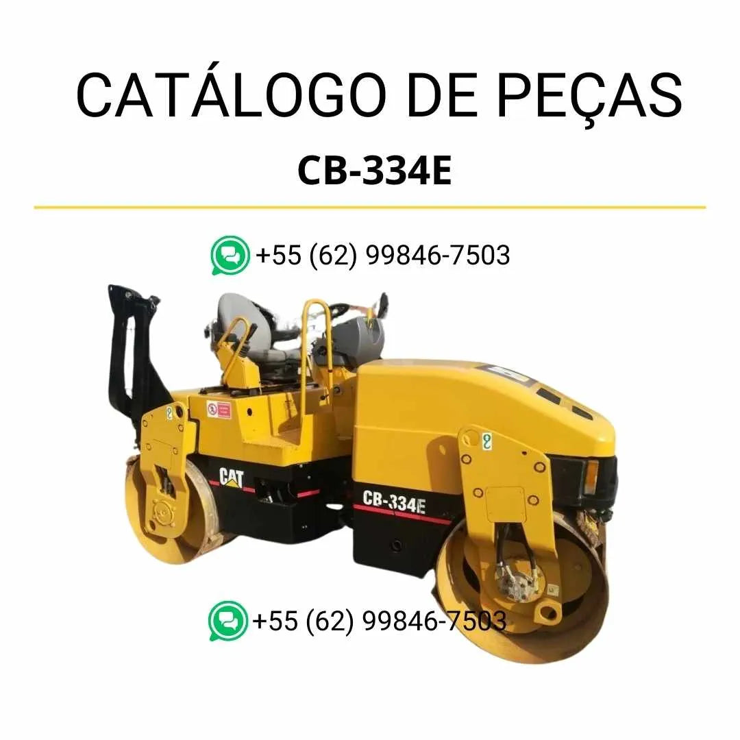 Catálogo de peças Caterpillar CB-334E XW em PDF com ilustrações técnicas detalhadas e lista completa de componentes originais do rolo compactador vibratório.