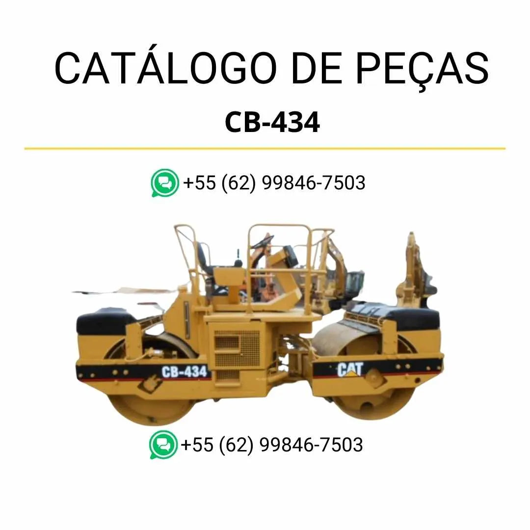 Catálogo de peças Caterpillar CB-434 em PDF com diagramas técnicos detalhados e identificação completa dos componentes originais do rolo compactador vibratório.