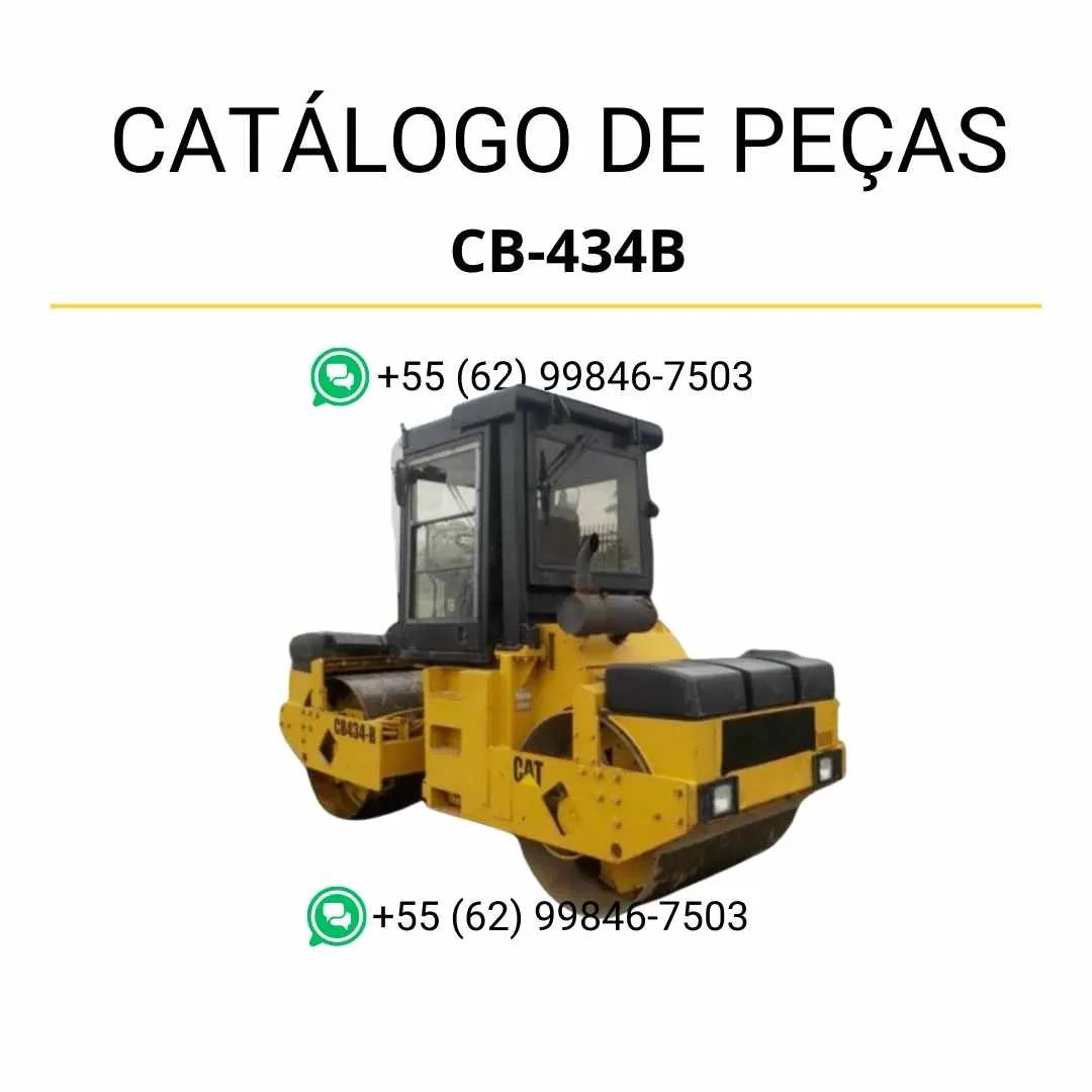 Catálogo de peças Caterpillar CB-434B em PDF com ilustrações técnicas completas e lista detalhada de componentes originais do rolo compactador vibratório.