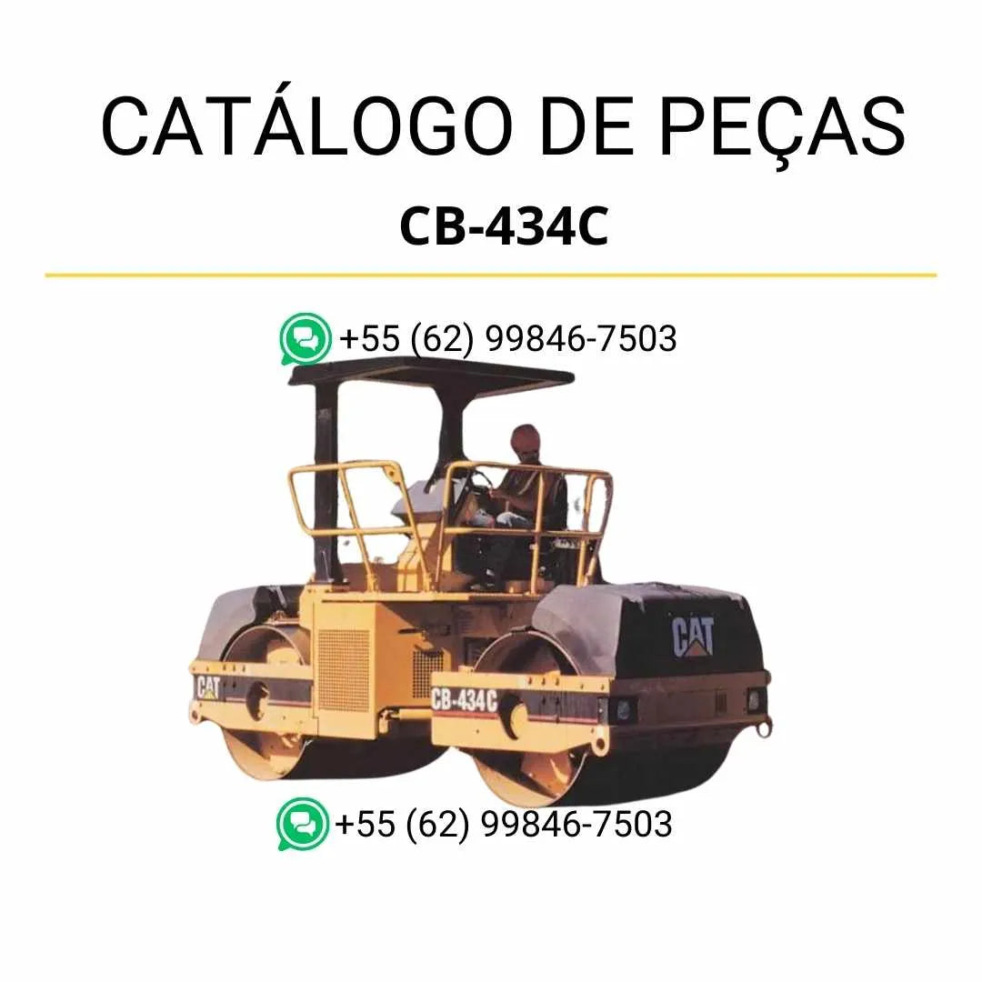 Catálogo de peças Caterpillar CB-434C em PDF com diagramas técnicos detalhados e lista completa de componentes originais do rolo compactador vibratório.