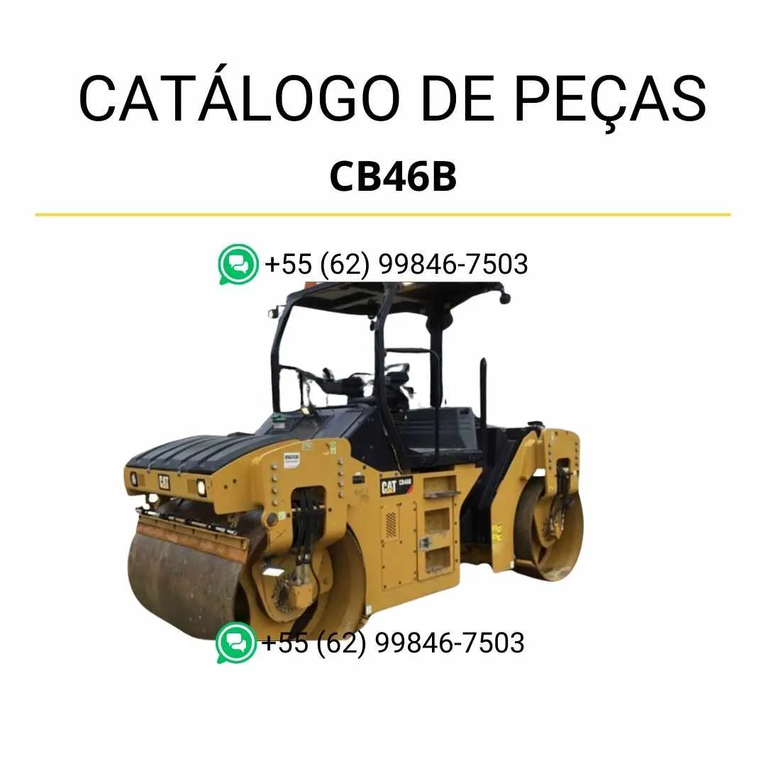 Catálogo de peças Caterpillar CB46B em PDF com diagramas técnicos detalhados e identificação precisa dos componentes originais do rolo compactador vibratório.
