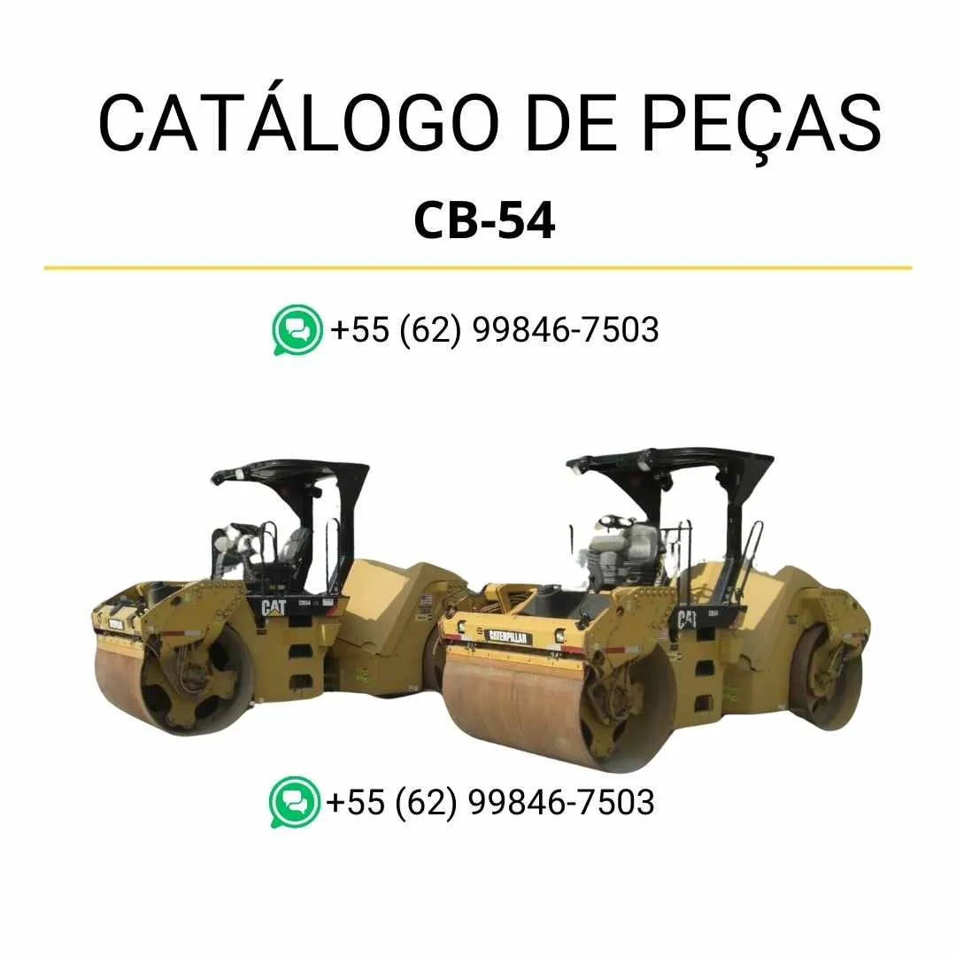 Catálogo de peças Caterpillar CB-54 em PDF com ilustrações técnicas detalhadas, vistas explodidas e lista completa de componentes originais.
