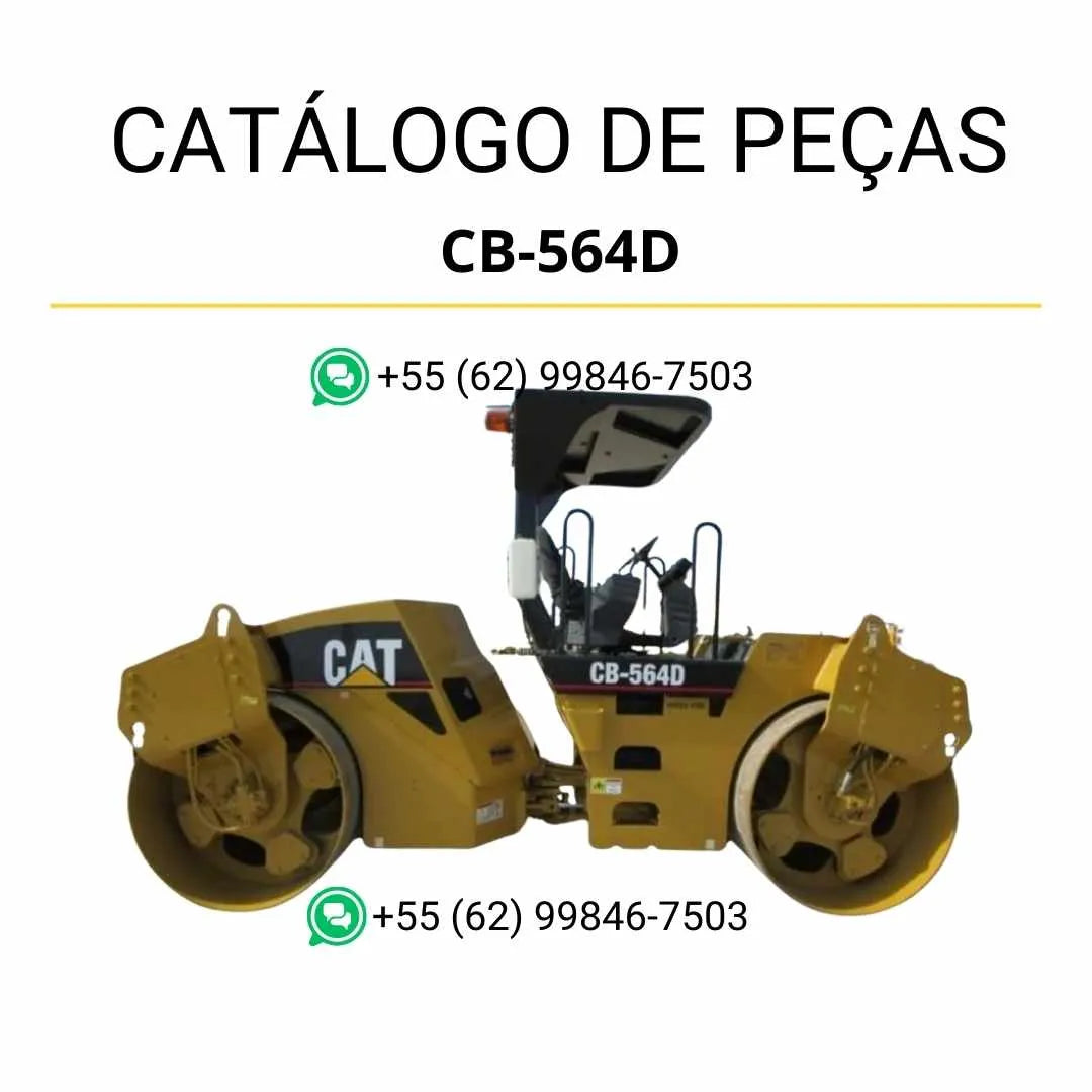 Catálogo de peças Caterpillar CB-564D em PDF com diagramas técnicos detalhados e lista completa de componentes originais do rolo compactador vibratório.