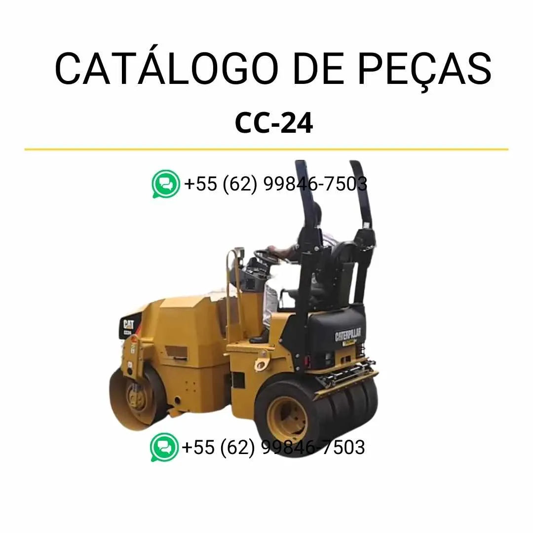Catálogo de peças Caterpillar CC-24 em PDF com diagramas técnicos completos e lista ilustrada de componentes originais do rolo compactador vibratório.