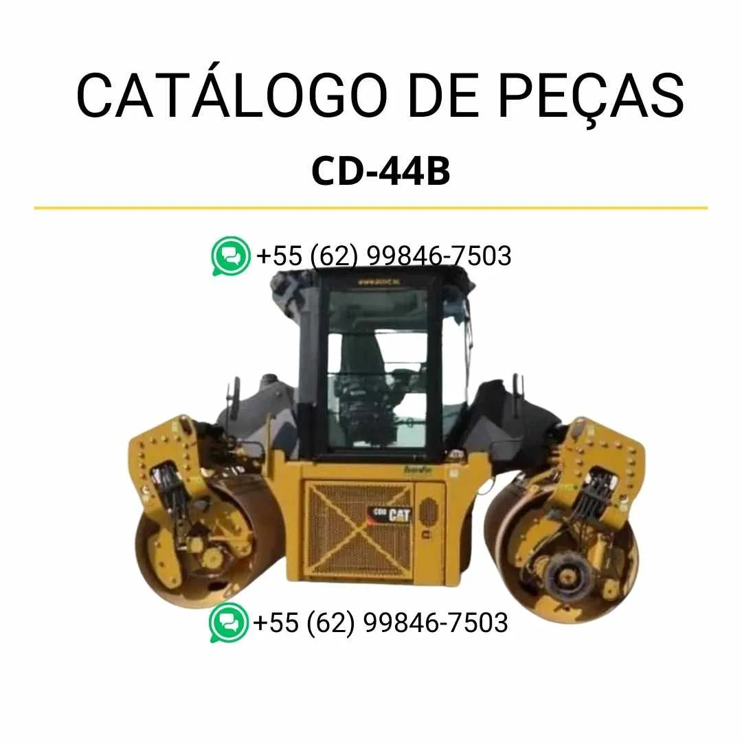 Catálogo de peças Caterpillar CD-44B em PDF com diagramas técnicos precisos e relação completa de componentes originais do rolo compactador vibratório.