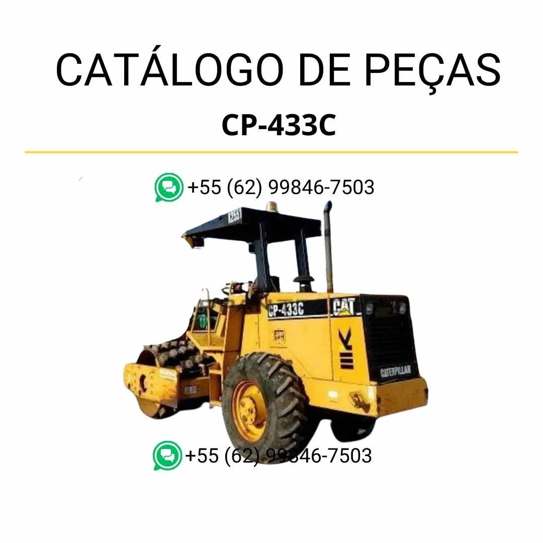 Catálogo de peças Caterpillar CP-433C em PDF com diagramas detalhados e lista ilustrada de componentes originais do rolo compactador vibratório.
