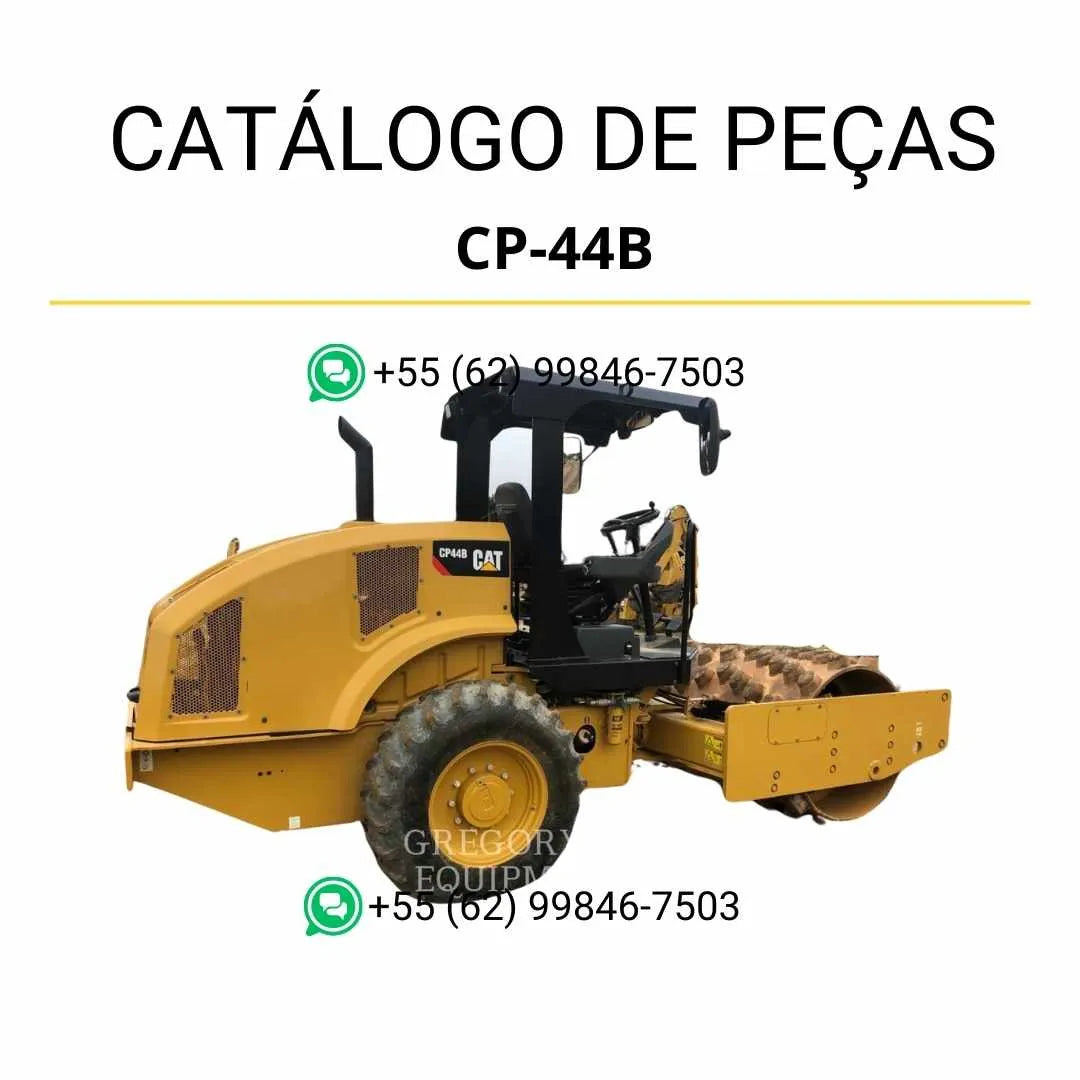 Catálogo de peças Caterpillar CP-44B em PDF com ilustrações técnicas detalhadas e lista completa de componentes originais do rolo compactador vibratório.