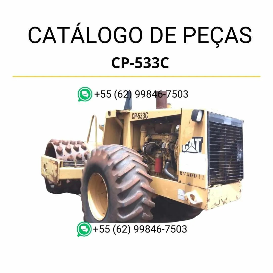 Catálogo de peças Caterpillar CP-533C em PDF com ilustrações técnicas detalhadas e lista completa de componentes originais do rolo compactador vibratório.
