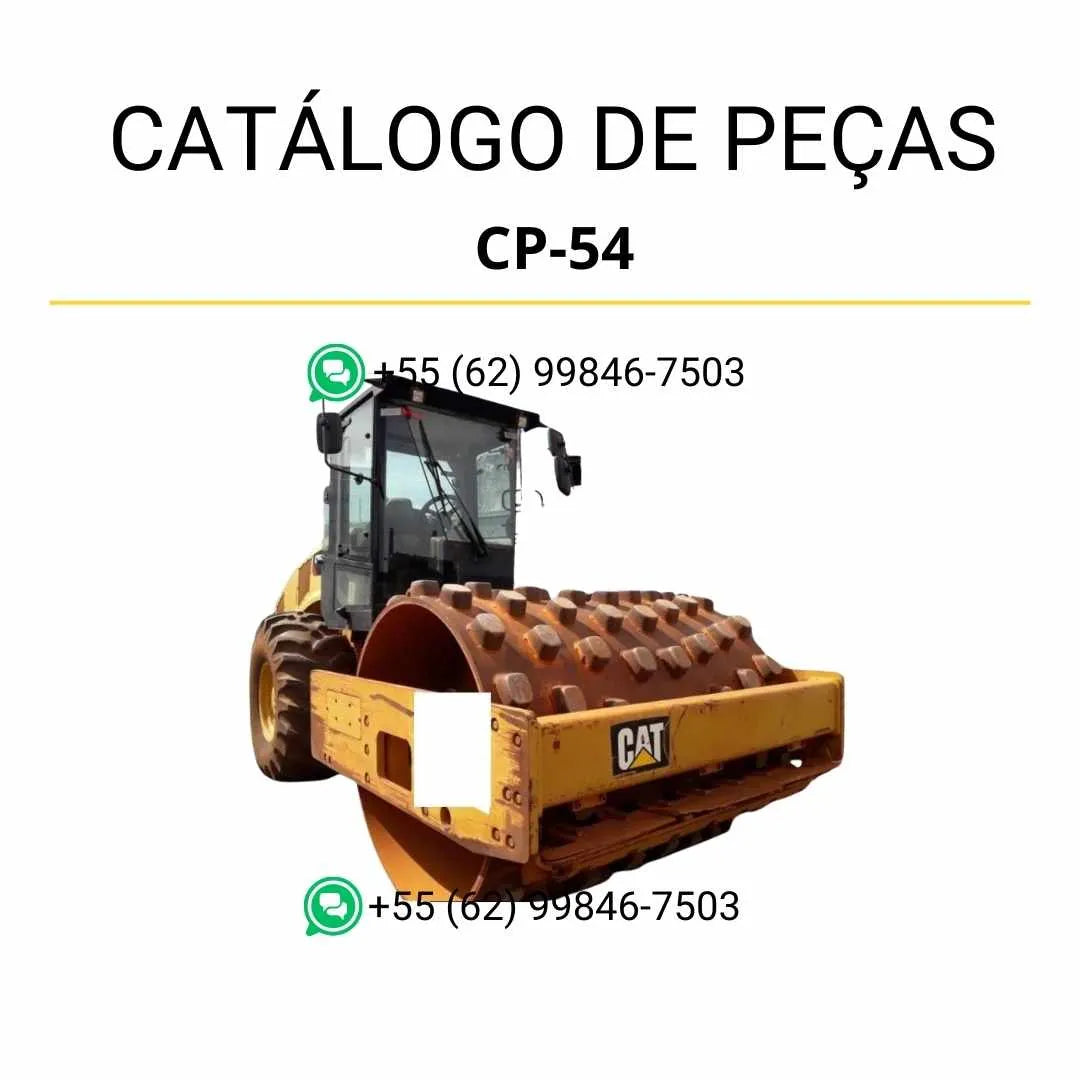 Catálogo de peças Caterpillar CP-54 em PDF com diagramas técnicos precisos e lista completa de componentes originais do rolo compactador vibratório.