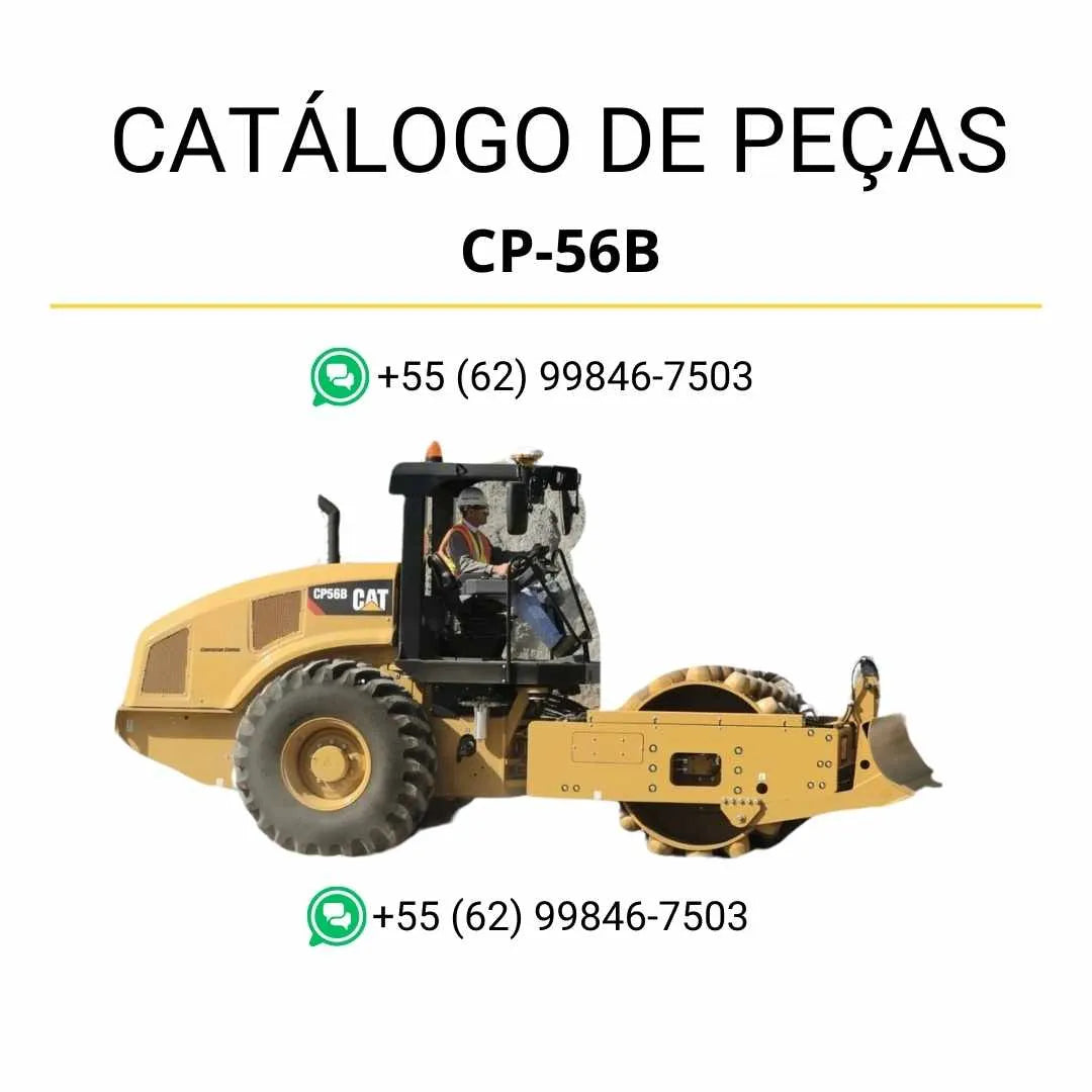 Catálogo de peças Caterpillar CP-56B em PDF com ilustrações técnicas detalhadas e lista completa de componentes originais do rolo compactador vibratório.